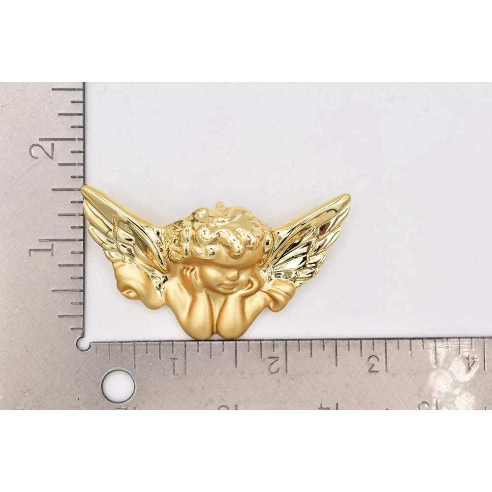 Danecraft Vintage Brushed Gold Cherub Angel Brooch Pendant Signed NOS 1980s A25